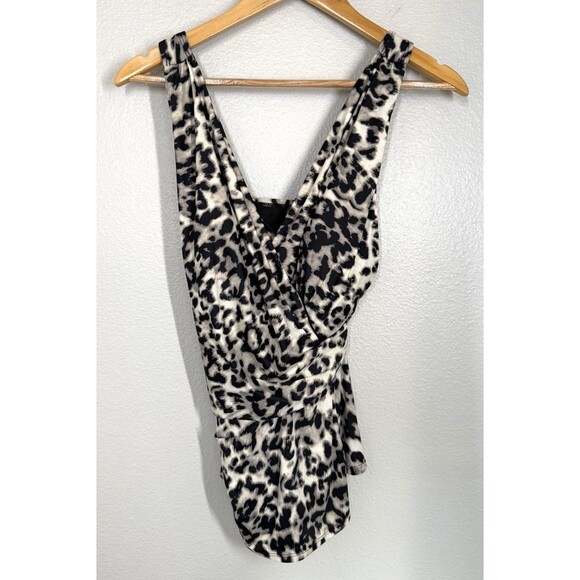 Lands End Leopard Animal Print Tankini Top Swimsuit Women's Size 8 Padded Bra‎ - Picture 1 of 8